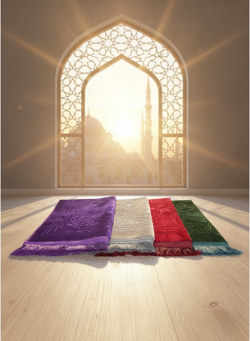 Luxury Prayer Set: Soft Velvet Mat (120x80 cm) 800g Weight with Gift Prayer Beads - Royal Red - Image 4